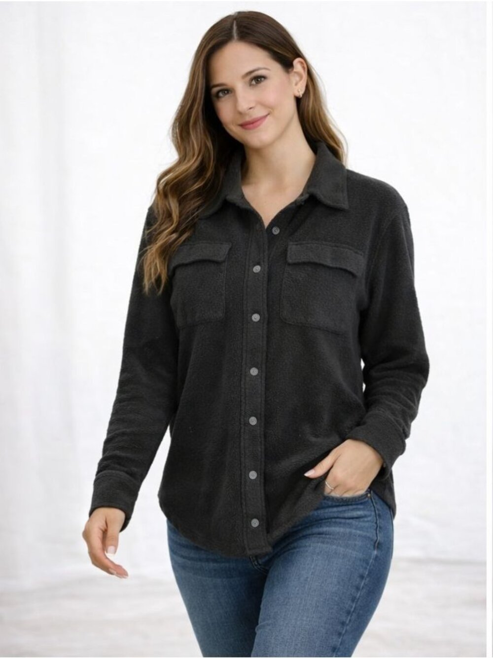 Pink Victoria Secret Sweater Women Extra Small Black Button Up Long Sleeve